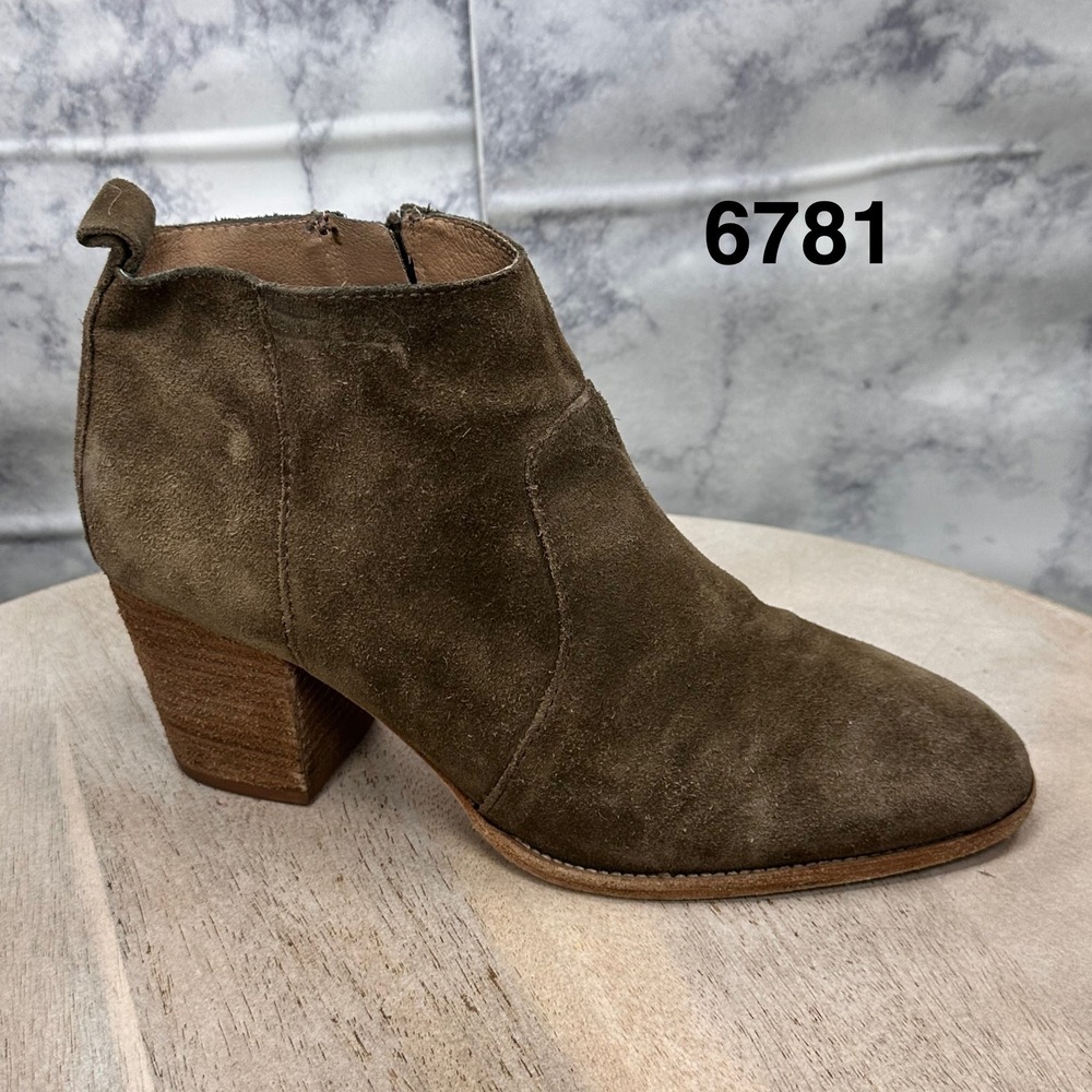 Madewell Brenner Ankle Boots Women 8 Olive Green Suede Stacked Block Heel G8041